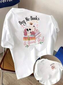 Camiseta Estampada para Mujer con Diseño Colorido de Calaveras y Flores - Camiseta Casual de Manga Corta y Cuello Redondo, con Corte Relajado para Todas las Estaciones, Perfecta para Uso Diario y Atuendos de Vacaciones (Lavable aáquina). - Blanco - Ver 1