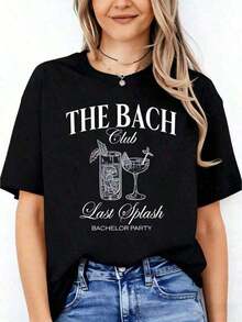 Playeras de mujer, nueva camiseta informal holgada de manga corta con estampado gráfico, 100% algodón, camiseta de mujer, estampado de playa, fiesta de despedida de soltero, fiesta de bodas, cuello redondo, camiseta deportiva de manga corta, camiseta vintage de algodón lavado, cuello redondo, suave, informal, para hombres y mujeres, conjuntos de verano para mujer, conjuntos de festival para mujer, ropa boho 2026, blusas casuales para dama. - Negro - Ver 5