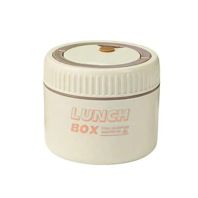 Fiambrera de acero inoxidable con asa, isotérmica, para mantener la comida caliente, ideal para adultos y para trabajadores de oficina (beige, 1 unidad, 20 oz).