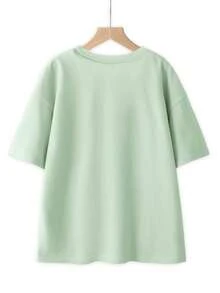 Camiseta de manga corta de talla grande para mujer , nueva ropa de verano popular para mujer de talla grande, corte holgado, 100% algodón puro, suave - fácil de usar, lavar y cuidar. - verde agua - Ver 2