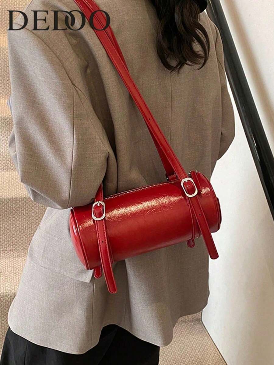 1pc Women's Retro Red Round Handbag, High-End Niche Cross-Body Bag, Bridal Purse, Wedding Bag, Valentine's Day Gift - 紅色 - 查看 1