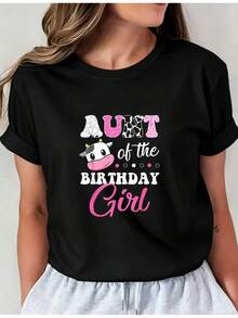 Camiseta Deportiva Casual para Mujer FUERA de la CHICA DE CUMPLEAÑOS - Camiseta Negra Elástica de Cuello Redondo, Lavable aáquina, Ajuste Cómodo y Apta para Todas las Estaciones, para Celebraciones y Uso Diario. - Negro - Ver 1