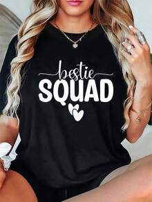Suave, transpirable y ligero para comodidad durante todo el día. Camiseta unisex de talla grande con diseño divertido, camiseta de manga corta con cuello redondo para el grupo de mejores amigas, ropa casual, diseño humorístico, top moderno y a la moda, tela ligera y transpirable, adecuada para parejas y conjuntos de equipo. Cuello redondo clásico con un corte relajado que favorece todas las formas del cuerpo y es fácil de combinar con jeans, pantalones cortos y leggings. - Negro - Ver 1