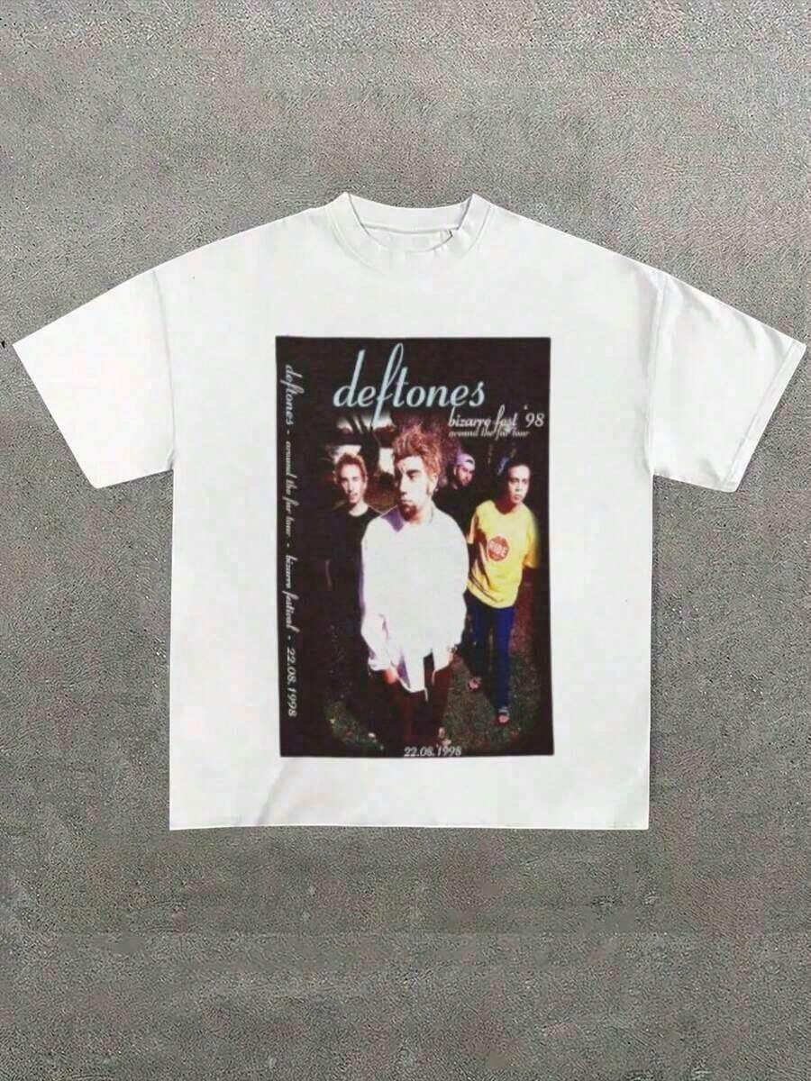 Men's Summer T-Shirt, Deftone Sub-Tonal Heavy Metal Band, (1 Piece) 100% Cotton, Casual Print, Crew Neck, Short Sleeve, Cotton T-Shirt, Gift, Summer, Unisex, 100% Pure Cotton Summer Party T-Shirts - 白色2 - 查看 1
