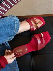 Giày sandal hở mũi kiểu Pháp cổ điển, sandal mùa hè tiện dụng, gót cao dày. - Đỏ - Xem 9