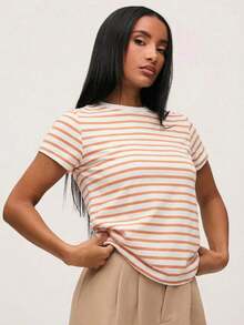 BASICS Camiseta casual con estampado a rayas para primavera y verano - Naranja - Ver 8