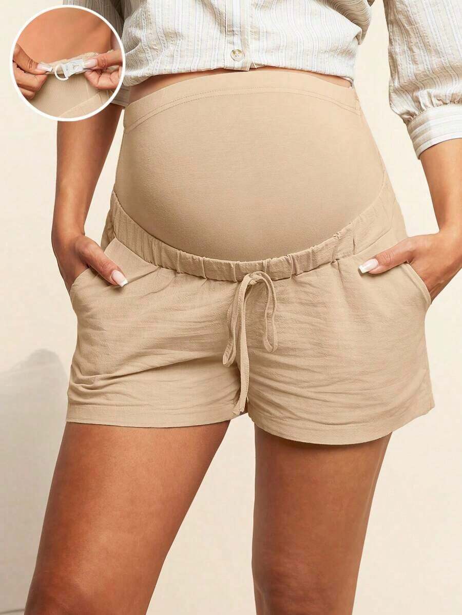 Pantalones Cortos Casuales De Verano De Maternidad Con Cintura Ajustable - Marrón Mocha - Ver 1