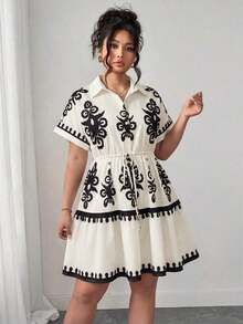 Vestido informal de estilo camisa de talla grande con detalles ricos - Albaricoque - Ver 6