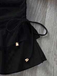 Bottom de traje de baño de mujer, sexy y de moda, fondo blanco, falda plisada de malla de verano para vacaciones, rojo - Negro - Ver 5