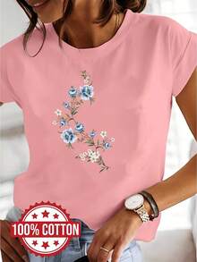 Elegant Women's Blouse With Modern Print, Round Neck And Short Sleeves 100% Cotton NC-13350 - 羅莎 - 查看 3