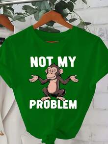 Plus Size - Plus Size - Women's Plus Size 0-8XL Casual And Stylish Printed T-Shirt, Fashionable Base Layer For Everyday Outings, Unique Design Suitable For All Seasons, Comfortable Fit, Women's T-Shirt With The Slogan "Not My Problem", Casual Crew Neck - 綠色的 - 查看 1