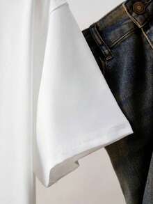 Women's White Short Sleeve T-Shirt, Casual, Versatile, With Cartoon Letter Print, 100% Cotton - 白色 - 查看 5