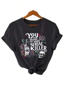 Camiseta de manga corta para hombre, 100% algodón de alta densidad, estampada con motivos 'Y2K Retro Gótico/Punk/Rosa Oscura, Calavera y Frasco de Medicina', lavable a máquina, transpirable y cómoda de llevar. Adecuado para el estilo urbano, festivales de música, bares, desplazamientos diarios, viajes al aire libre, y también se puede usar de manera informal en primavera, verano y otoño. Éxito de . - Negro - Ver 7