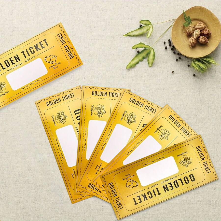10 Stücke Gold Rubbelkarten DIY Set (mit Umschlägen), Überraschungsgeschenk, Party Zubehör, Geburtstags-/Hochzeitskarten, Konzert-/Kinotickets, Verlosungspreise - Gold - Übersicht 1