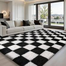 Sour Lemon Rugs Living Room 200x300cm, Grey Area Rugs For Bedroom, Washable Anti Slip Extra Large Shaggy Soft Rug Fluffy Modern Floor Carpets Mat Beside Carpet, Long Runner Rug For Hallway - Black & White Checkered - View 15