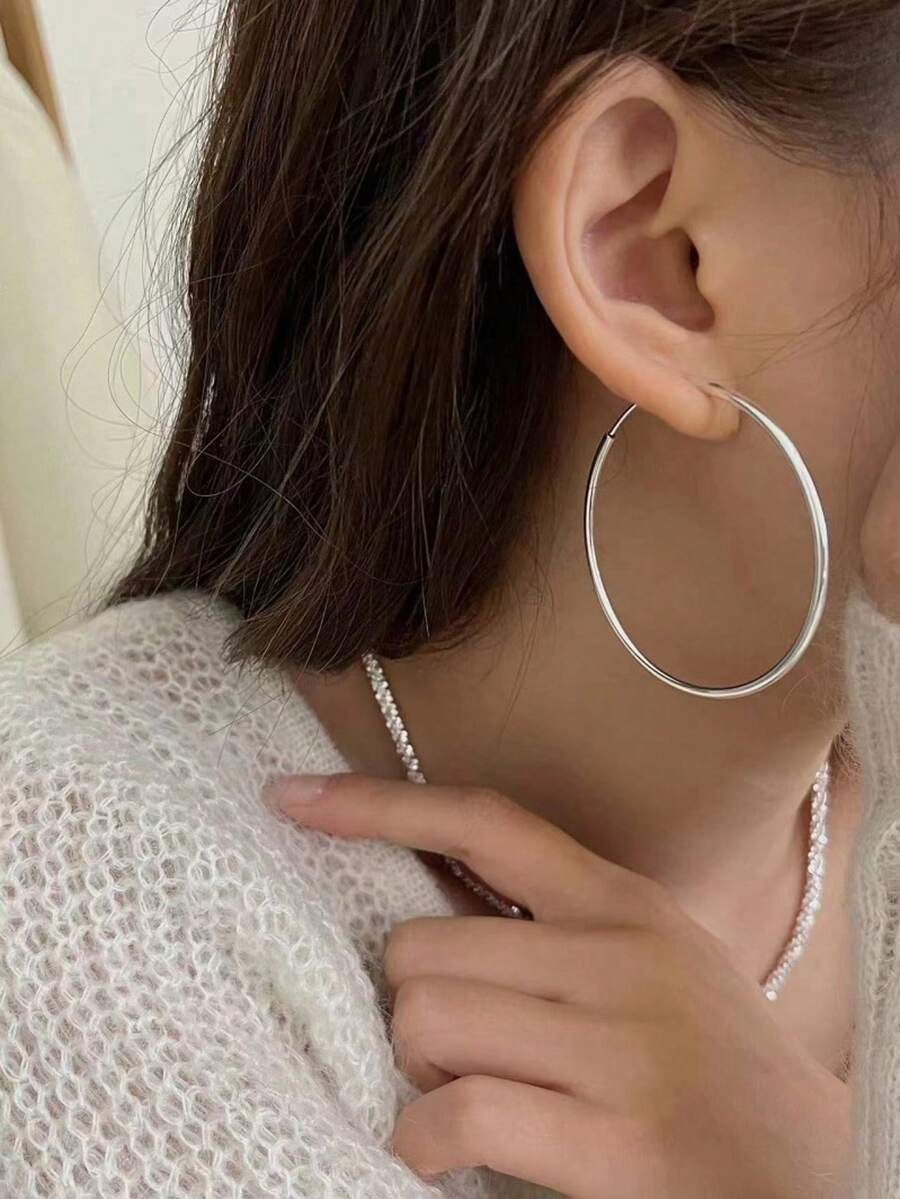 1 par de pendientes simples de plata pura S925 - Pendientes redondos hipoalergénicos para que las mujeres los usen a diario
