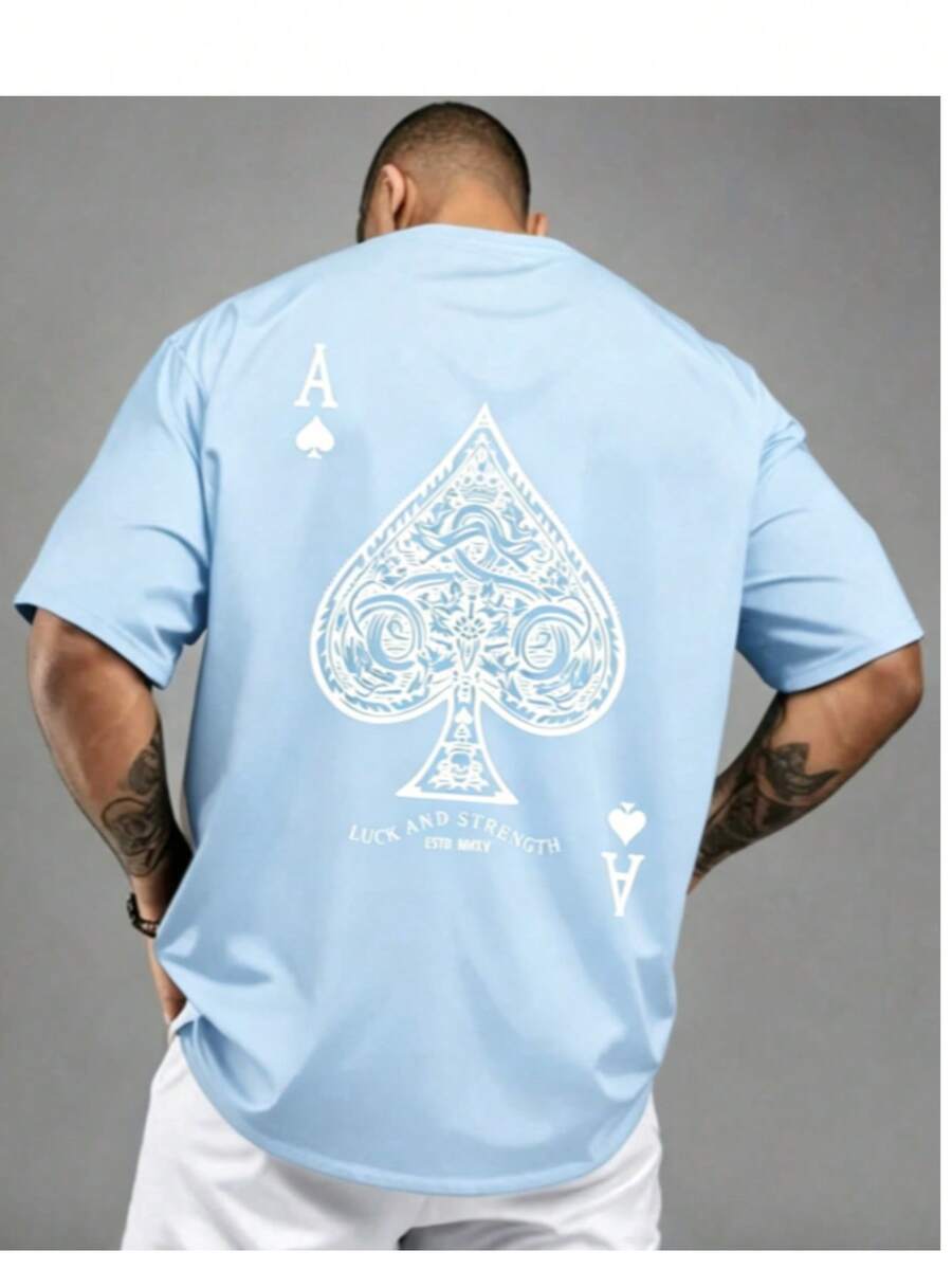 Men's Aces Of Spades Poker Pattern Casual T-Shirt - Soft Polyester Blend, Crew Neck, Short Sleeve, Machine Washable New Casual T-Shirts For Men And Women - Màu xanh lam - Xem 1