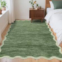 1Pcs Room Decor Modern Washable Scalloped Border Solid Green Area Rug For Living Room Indoor Bedroom Foldable Floor Mats, Soft Low Pile Non Shedding Carpets For Offices Non-Slip Runner For Hallway Dorm - Gray Green - View 3