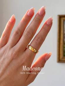 MADEONE 1枚925纯银立方氧化锆扭纹戒指，优雅女士日常百搭派对装饰精美礼品 - 金色 - 查看 3