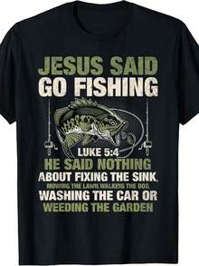 "Go Fishing!" - A Story About Fish, The Bible, And Bass Fishing Gear, Suitable For Year-Round Outdoor Activities And Casual Use. - 黑色 - 查看 1