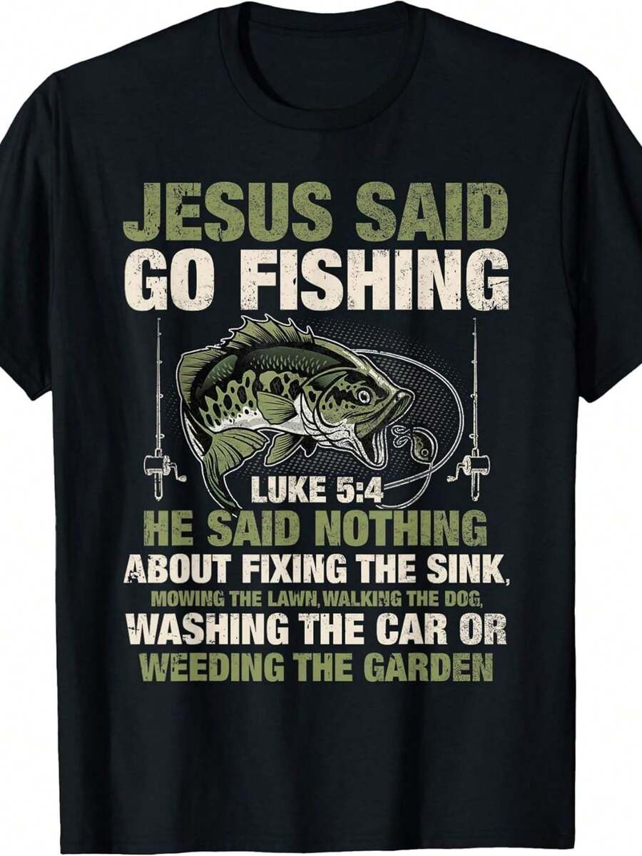 "Go Fishing!" - A Story About Fish, The Bible, And Bass Fishing Gear, Suitable For Year-Round Outdoor Activities And Casual Use. - 黑色 - 查看 1