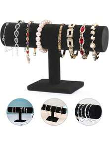 1pc T-Shaped Jewelry Display Stand, Velvet Bracelet/Watch Display Rack, Jewelry Storage Rack, Necklace Bracelet Pendant Storage Rack, Desktop Organizer, For Home Decor, Back To School Gift, Valentine's Day Gift, Thanksgiving And New Year - Multicolor - View 3