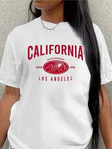 Camiseta moderna y minimalista de manga corta, ropa casual, estampada con un diseño de Los Ángeles, California, ligera, adecuada para salidas diarias, restaurantes o uso en el hogar, disponible en múltiples opciones, perfecta para el uso diario informal. - Blanco - Ver 7