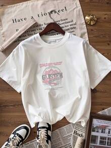 Pink Mountain T-Shirt With "GOLDEN WEST" Text,  Short-Sleeved T-Shirt For Spring And Summer 2026, Made In Mexico, 180 Grams. Cartoon Print, Couple Design, Suitable For Indoor Or Outdoor Wear. Crew Neck, Unisex, Ideal For Office And Leisure. One-Pack. - WH-P631577SLNDXZGY646 - 查看 4