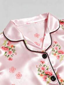 Set Piyama 2 Potong untuk Anak Perempuan Remaja (Kemeja Lengan Pendek dan Celana Pendek Motif Bunga) - MultiWarna - View 7