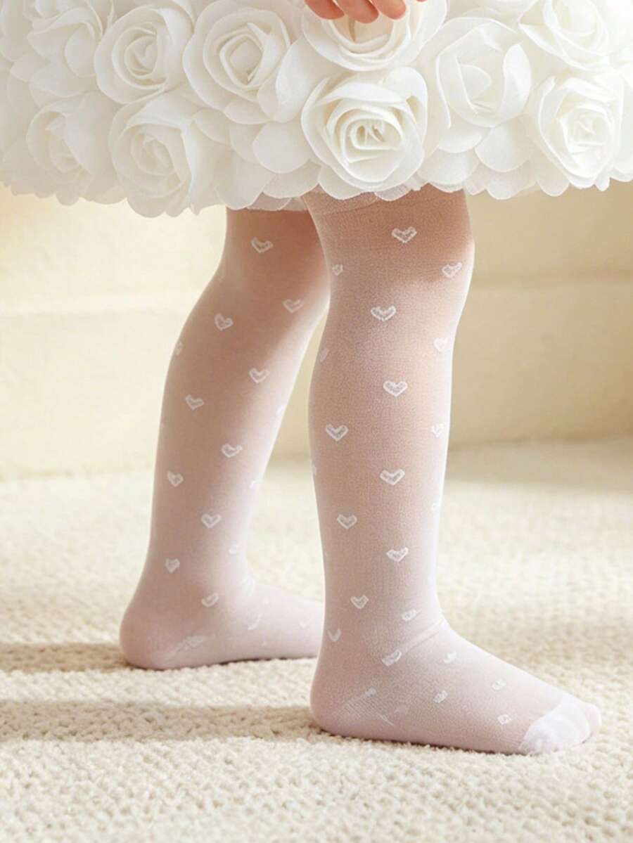 1件女孩/兒童夏季薄款白色愛心圖案透視褲襪,柔軟光滑公主風舞蹈襪,精緻舒適輕盈透氣,適合居家休息/校園生活/日常穿著/度假旅行 - 白色 - 查看 1