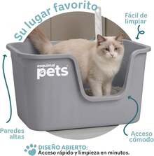 ESQUIMAL Cat Litter Box With Scoop, High Walls (Gray, Large) - 灰色的 - 查看 2