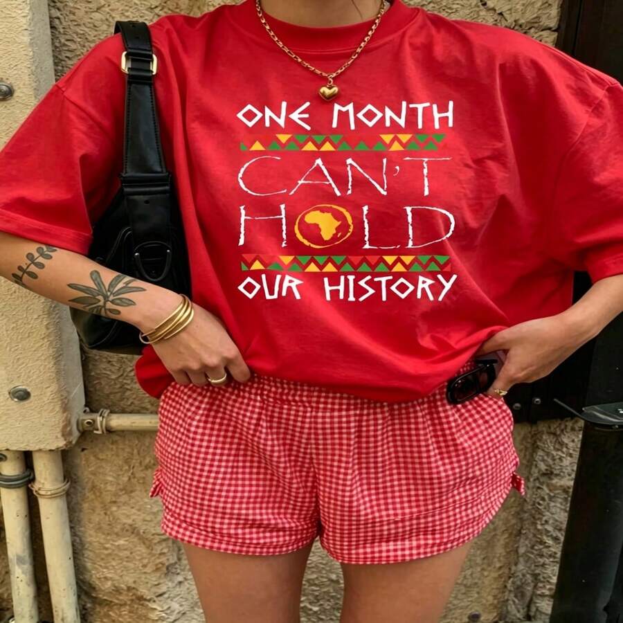 Heartfelt Daily Casual Graphic T-Shirt 100% Cotton Oversized Soft Breathable Casual Crewneck Short Sleeve Top Aesthetic Daily Vintage Cute Minimalist Retro Vibe  Basic Casual Wearers Fashion Lovers Daily Outfit Enthusiasts Gift Givers - 紅色 - 查看 1