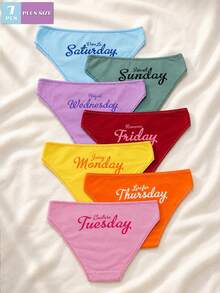 7PCS Celana Dalam Bikini Wanita Ukuran Plus Motif Warna-warni untuk Hari Kerja, Bernapas, Nyaman, Lembut, Pinggang Sedang, Pakaian Dalam untuk Wanita - MultiWarna - View 1