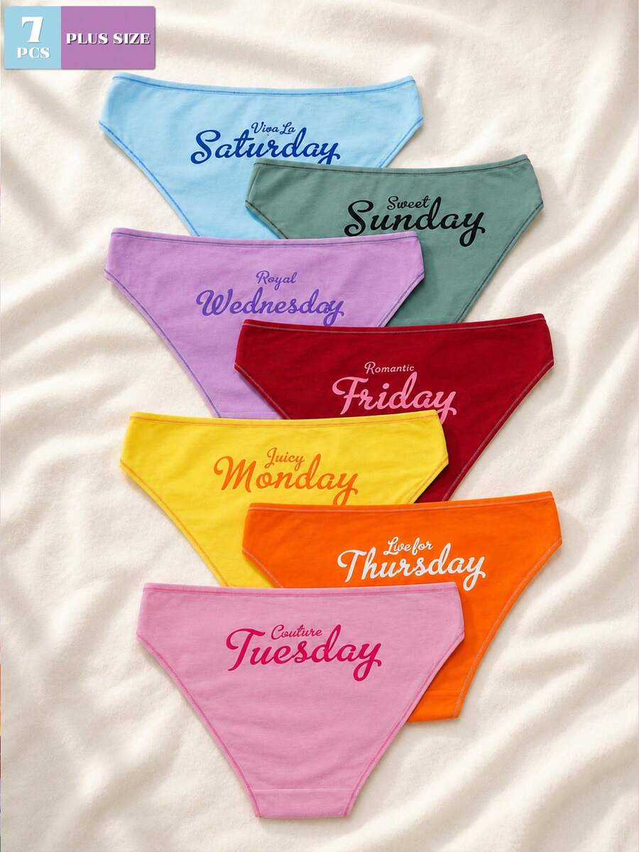 7PCS Celana Dalam Bikini Wanita Ukuran Plus Motif Warna-warni untuk Hari Kerja, Bernapas, Nyaman, Lembut, Pinggang Sedang, Pakaian Dalam untuk Wanita - MultiWarna - View 1