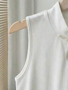 Chaleco de punto de unicolor con botones de perlas de estilo chino, elegante y de moda, sin mangas para mujer - Blanco - Ver 6