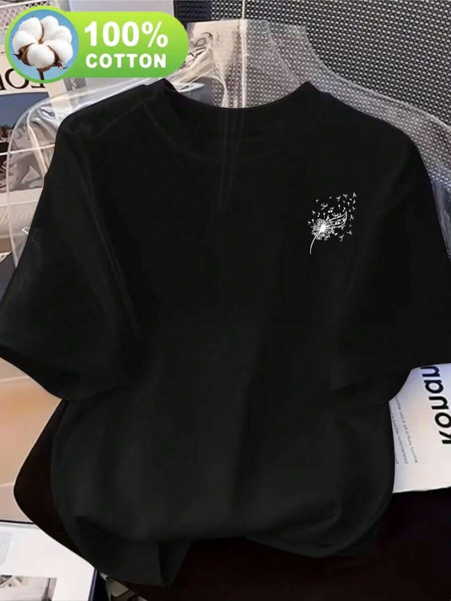 Women's Casual Crew Neck Short Sleeve T-Shirt, 100%. Perfect For Spring And Summer, An Everyday T-Shirt. | Graphic T-Shirt | Lightweight Fabric, Loose And Casual Fit, Breathable And Comfortable, A Must-Have For All Seasons. Machine Washable - Ideal For The Weekend. - 黑色 - 查看 1