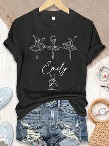 Personalized Ballet T-Shirt With Name, Ballerina T-Shirt, Custom Ballet T-Shirt With Name, Gift For Ballerinas, Ballet Team T-Shirt, A Gift For Ballet Dancers - 黑色 - 查看 6
