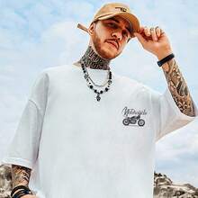 Men's Plus Size Fashionable Loose Fit Biker Style T-Shirt, Short Sleeve, Extra Large, Five Quarter Sleeve, Pure Cotton, Chino Style, Summer Clothing For Plus Size Men. - 黑色 - 查看 6