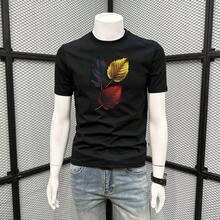 American Style Summer T-Shirt, Fashion Brand, Made Of High-Grammage Pure Cotton, Short Sleeve, Round Neck, Loose Fit, Versatile New Print Style For Men. - 黑色 - 查看 12