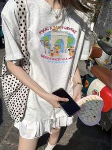 Women's Short-Sleeved T-Shirt With Cartoon Anime Print, Versatile And Stylish - Hitam - View 11