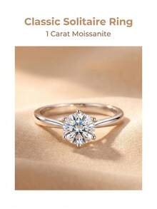 Nhẫn Moissanite màu D 1 carat, bạc sterling 925, kiểu dáng cổ điển 6 chấu, kèm chứng nhận GRA, nhẫn đơn, thích hợp làm quà tặng đính hôn, kỷ niệm, sinh nhật, kèm hộp quà tinh tế. - Cổ điển sáu móng vuốt - Xem 9