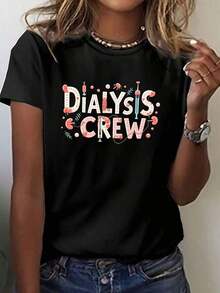 Women's Short-Sleeved T-Shirt With Round Neck, Featuring Images Of Dialysis Equipment, Perfect For Casual Wear In Spring And Summer, Designed For Women. - 黑色 - 查看 1