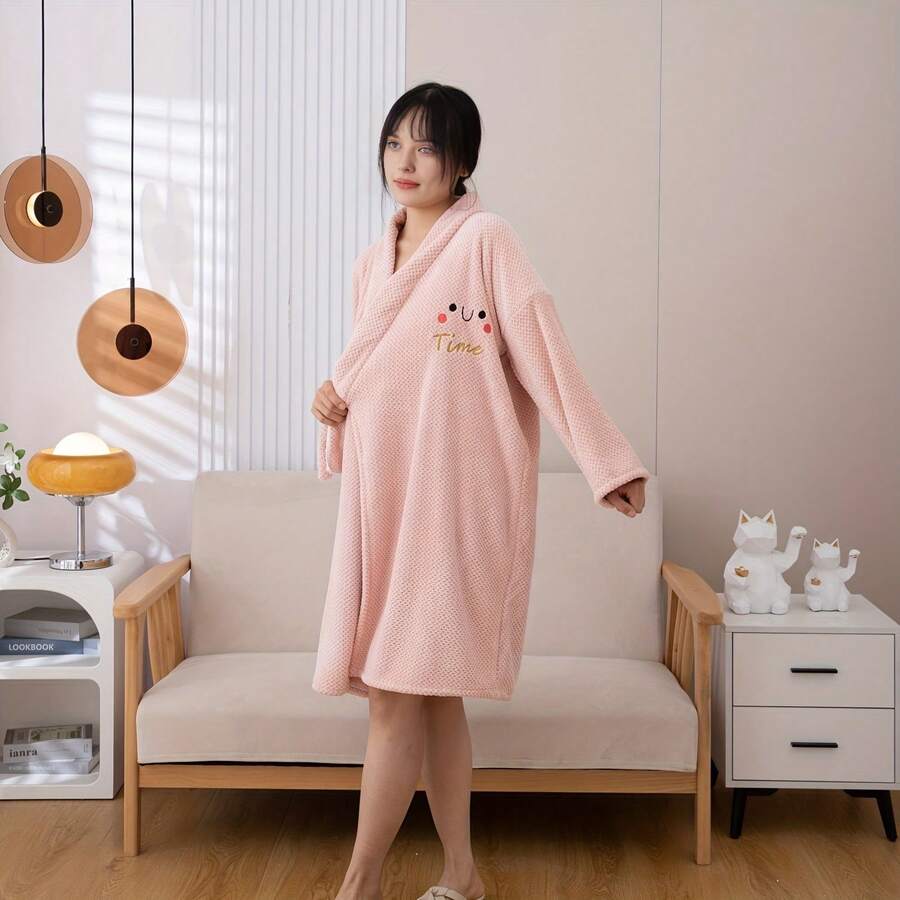 1pc Long Soft Comfortable Purple Bathrobe With Trim, Suitable For Home, Hotel, Spa, Swimming Pool, Gift