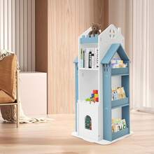Rotating Children's Bookshelf, Book Display Shelf, Floor Standing Bookshelf Blue - Blue+White - View 3