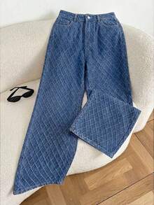 Jeans blancos anchos y sueltos con bolsillos, de uso casual y versátil para mujeres - Azul lavado medio - Ver 5