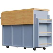 Ergonomic Kitchen Trolley, Serving Trolley With Drawers, Removable Wine Basket, Side Snack Shelf And Waste Bin Space, Multifunctional Rolling Trolley For Kitchen, Dining Room And Bar - Blue - View 10