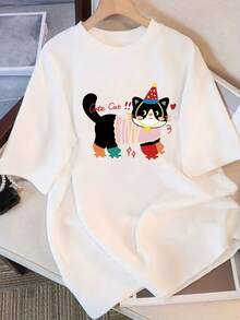 Women's Short Sleeve T-Shirt With Unique Design And Print, New Loose Summer Style For 2025, Attractive Top - White - View 1