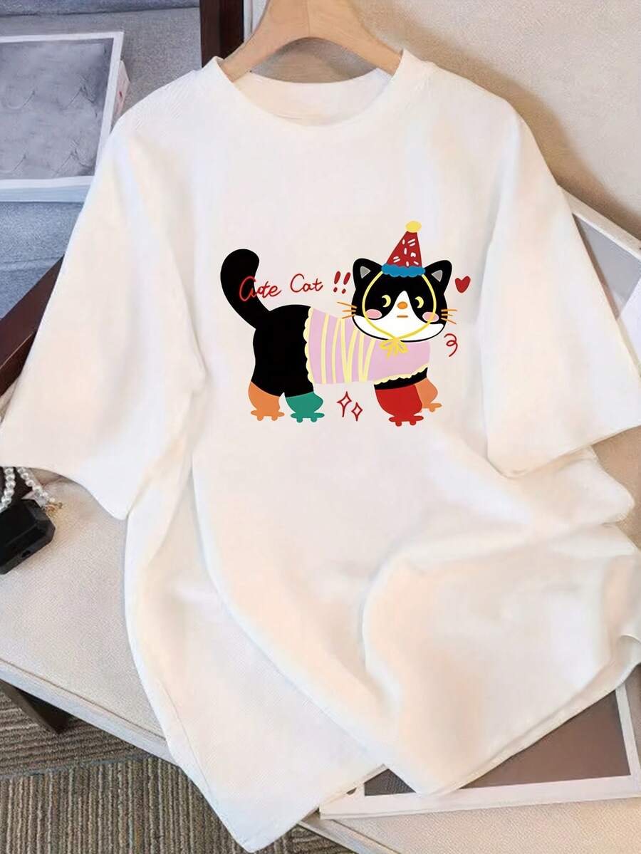 Women's Short Sleeve T-Shirt With Unique Design And Print, New Loose Summer Style For 2025, Attractive Top - White - View 1