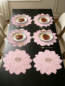 4/120pcs, Pink Lotus Embroidered Fabric Placemats, Waterproof & Oil-Resistant Table Mats, Washable & Odorless Bowl & Plate Pads, Suitable For Restaurant, Cafe, Homestay, Indoor & Outdoor Use, Fit For Festival, Party, Gathering, Birthday, Wedding, Dinner - Multicolor - View 7