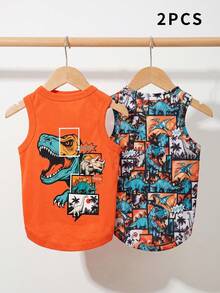 LUCKIE LABO 2pcs/Set Dinosaur Pattern Pet Vest, Physical Anti-Flea & Reduce Shedding, Heat Insulation & Breathable, Suitable For Small & Large Dogs, Indoor & Outdoor - Orange - View 15